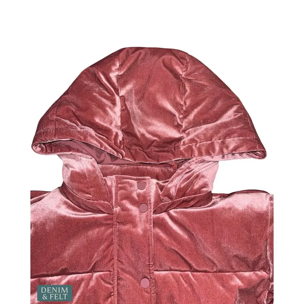NEW Alo Yoga Velour Cropped Quilted Jacket Hooded Luxe Stretch Velvet Rosewood M